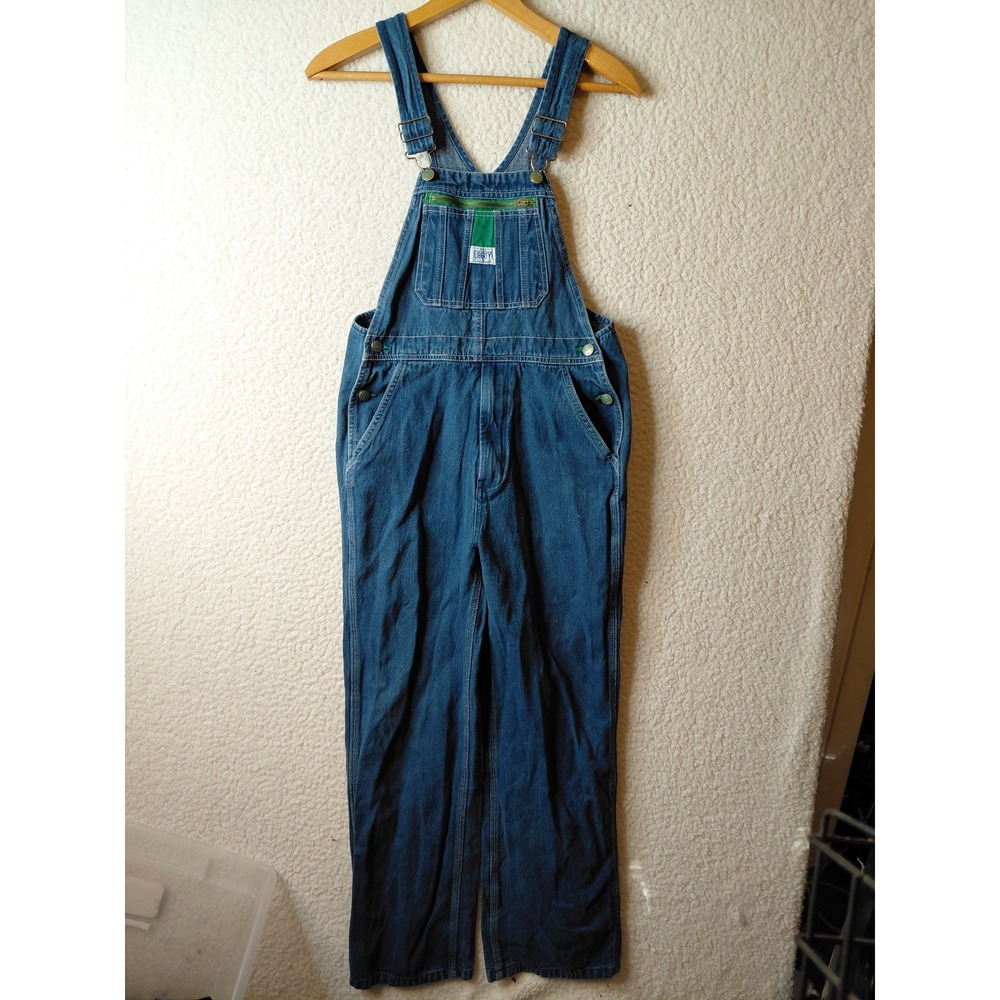 Liberty Overalls Mens Denim Blue Bib Workwear Green Zipper Straight Leg Medium